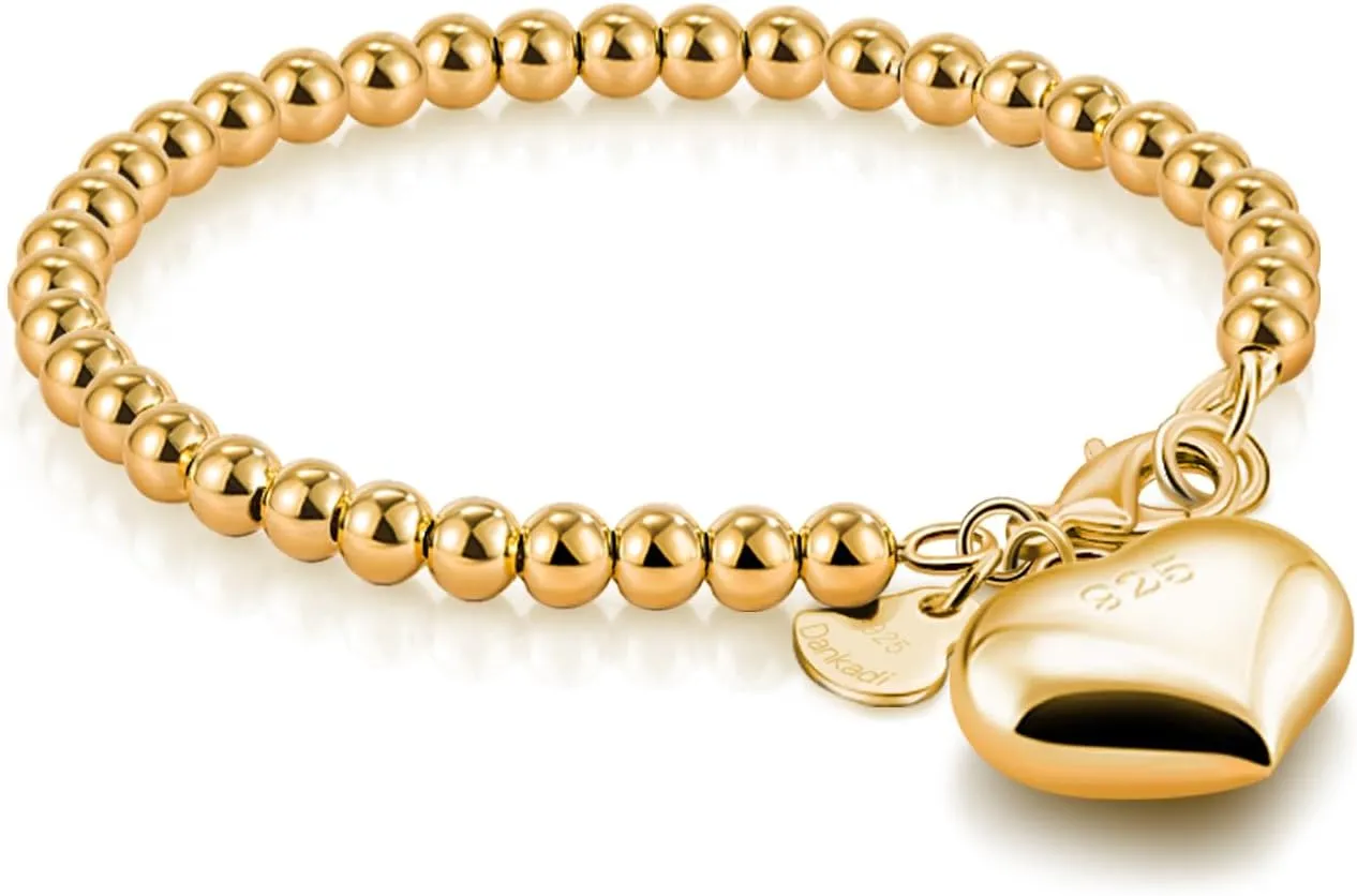 Women 925 Sterling Silver Round Bead Bracelet Minimalist 4-6MM 13-21CM Bell and Heart Pendant Prayer Beads Link Chain Bracelet Men Charm Jewelry Gift