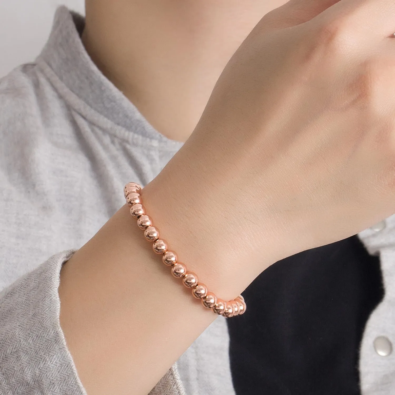 Women 925 Sterling Silver Round Bead Bracelet Minimalist 4-6MM 13-21CM Bell and Heart Pendant Prayer Beads Link Chain Bracelet Men Charm Jewelry Gift