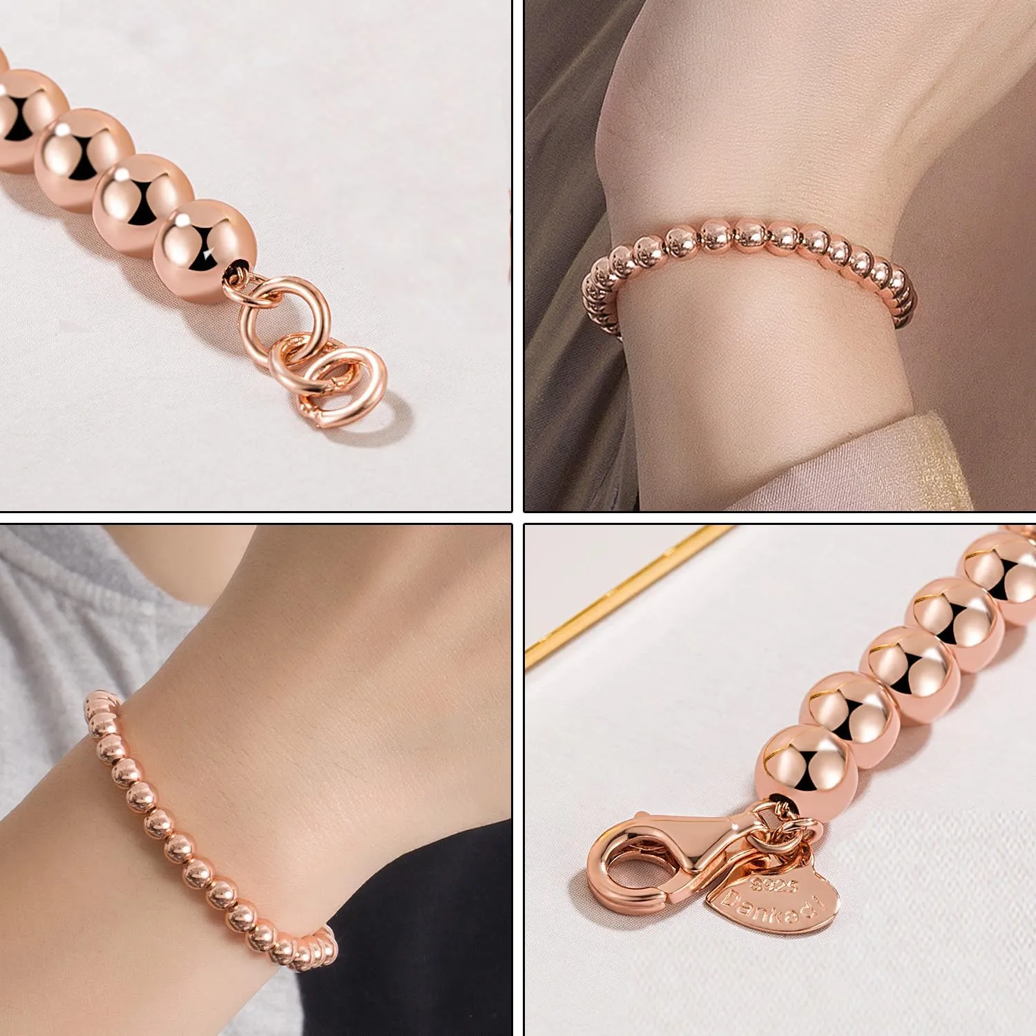 Women 925 Sterling Silver Round Bead Bracelet Minimalist 4-6MM 13-21CM Bell and Heart Pendant Prayer Beads Link Chain Bracelet Men Charm Jewelry Gift