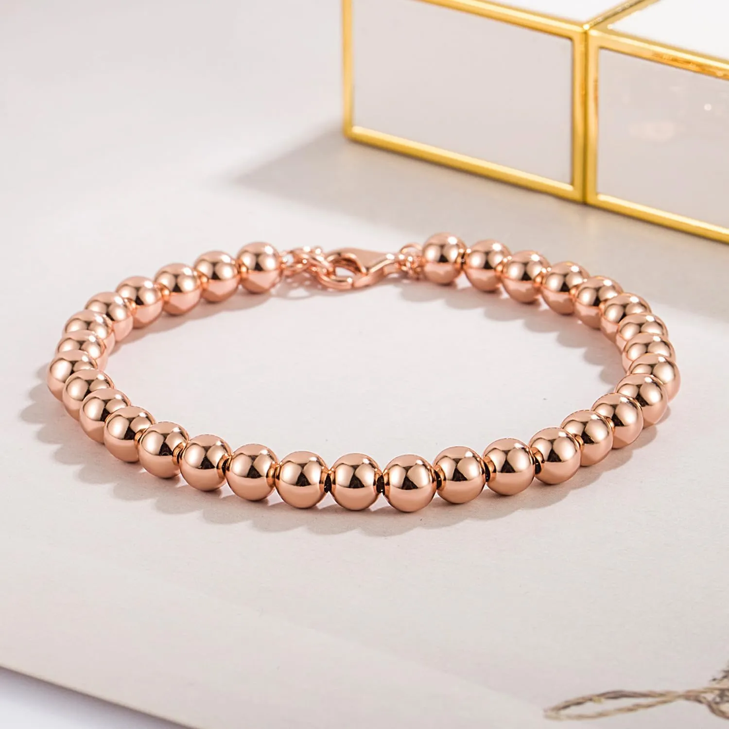 Women 925 Sterling Silver Round Bead Bracelet Minimalist 4-6MM 13-21CM Bell and Heart Pendant Prayer Beads Link Chain Bracelet Men Charm Jewelry Gift