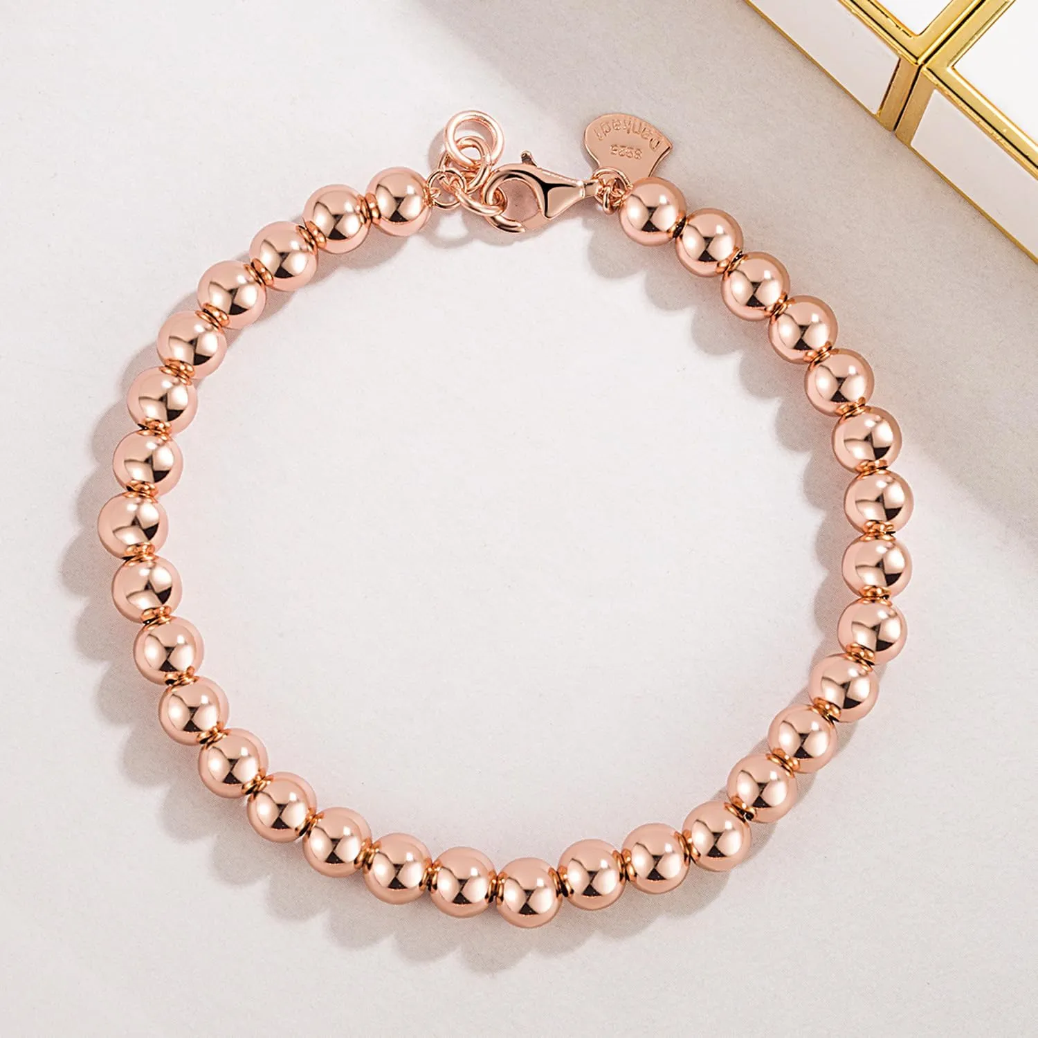 Women 925 Sterling Silver Round Bead Bracelet Minimalist 4-6MM 13-21CM Bell and Heart Pendant Prayer Beads Link Chain Bracelet Men Charm Jewelry Gift