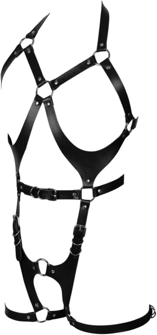 Women Punk Leather Body Harness Lingerie Leg Straps Chest Caged Belt Set Goth Punk Clothing