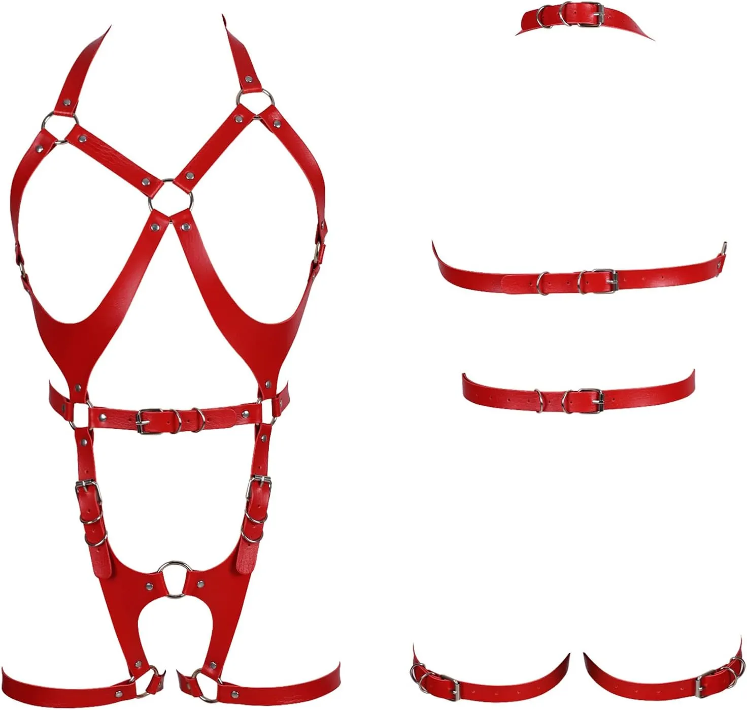 Women Punk Leather Body Harness Lingerie Leg Straps Chest Caged Belt Set Goth Punk Clothing