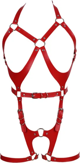 Women Punk Leather Body Harness Lingerie Leg Straps Chest Caged Belt Set Goth Punk Clothing