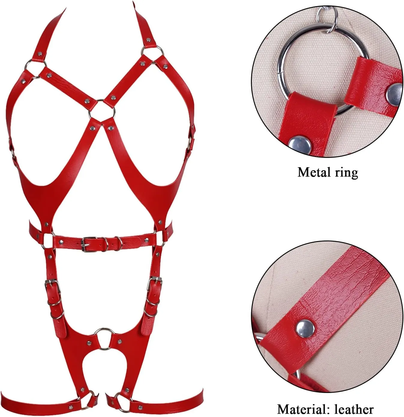 Women Punk Leather Body Harness Lingerie Leg Straps Chest Caged Belt Set Goth Punk Clothing