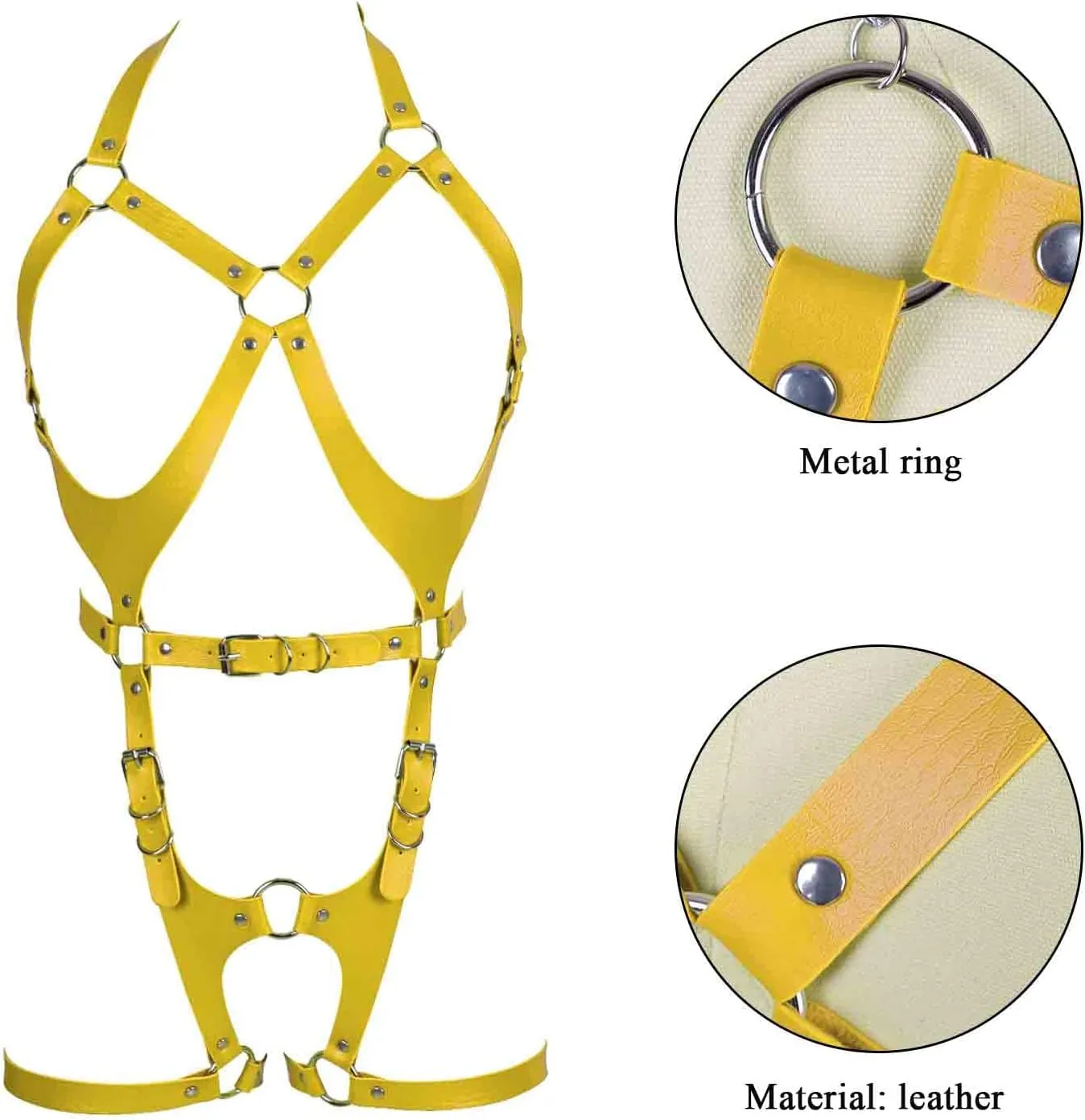 Women Punk Leather Body Harness Lingerie Leg Straps Chest Caged Belt Set Goth Punk Clothing