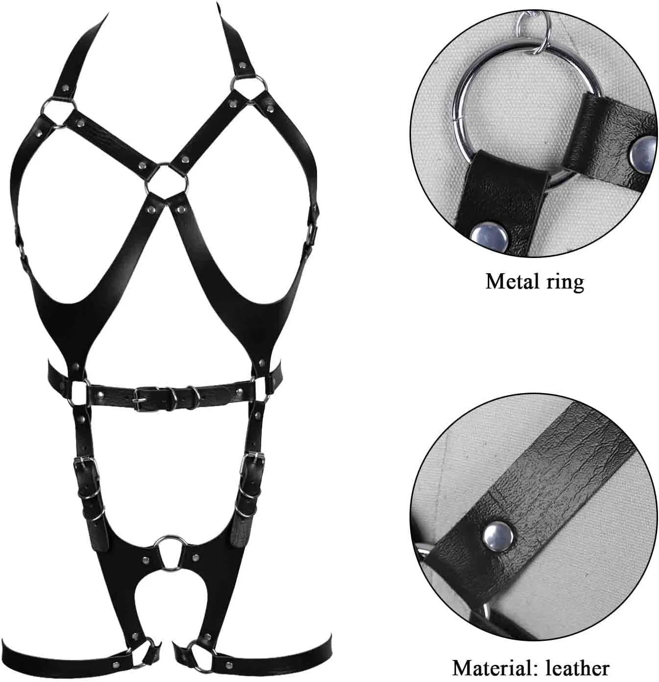 Women Punk Leather Body Harness Lingerie Leg Straps Chest Caged Belt Set Goth Punk Clothing