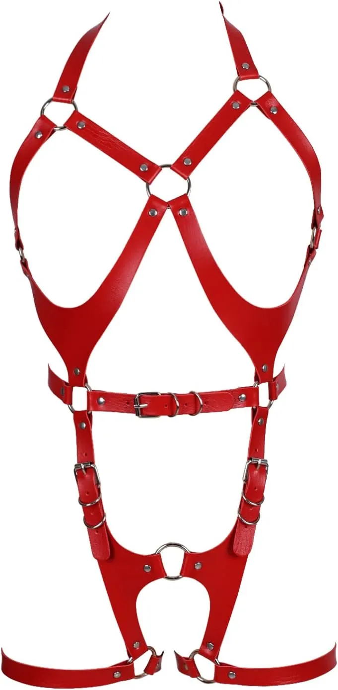 Women Punk Leather Body Harness Lingerie Leg Straps Chest Caged Belt Set Goth Punk Clothing