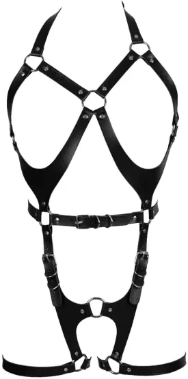 Women Punk Leather Body Harness Lingerie Leg Straps Chest Caged Belt Set Goth Punk Clothing