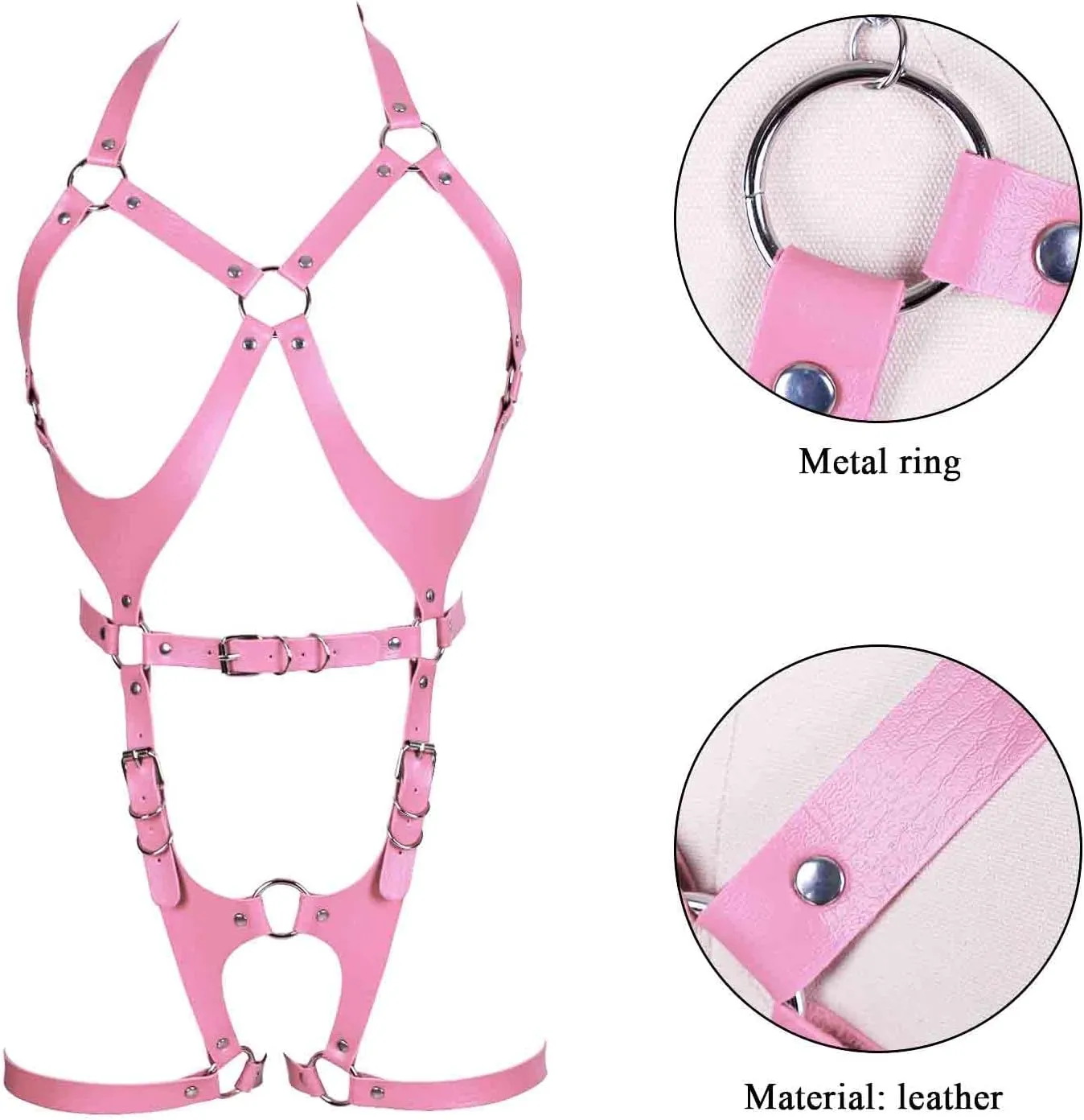 Women Punk Leather Body Harness Lingerie Leg Straps Chest Caged Belt Set Goth Punk Clothing