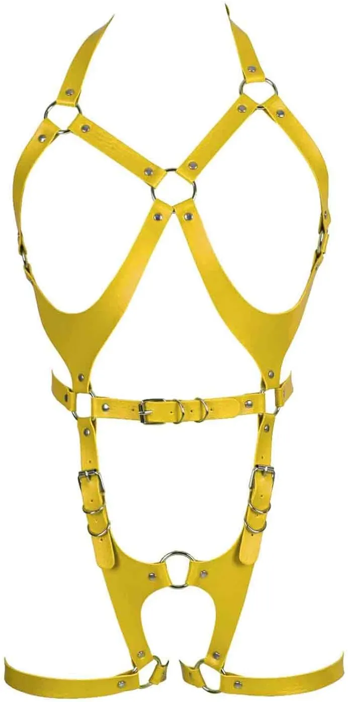 Women Punk Leather Body Harness Lingerie Leg Straps Chest Caged Belt Set Goth Punk Clothing