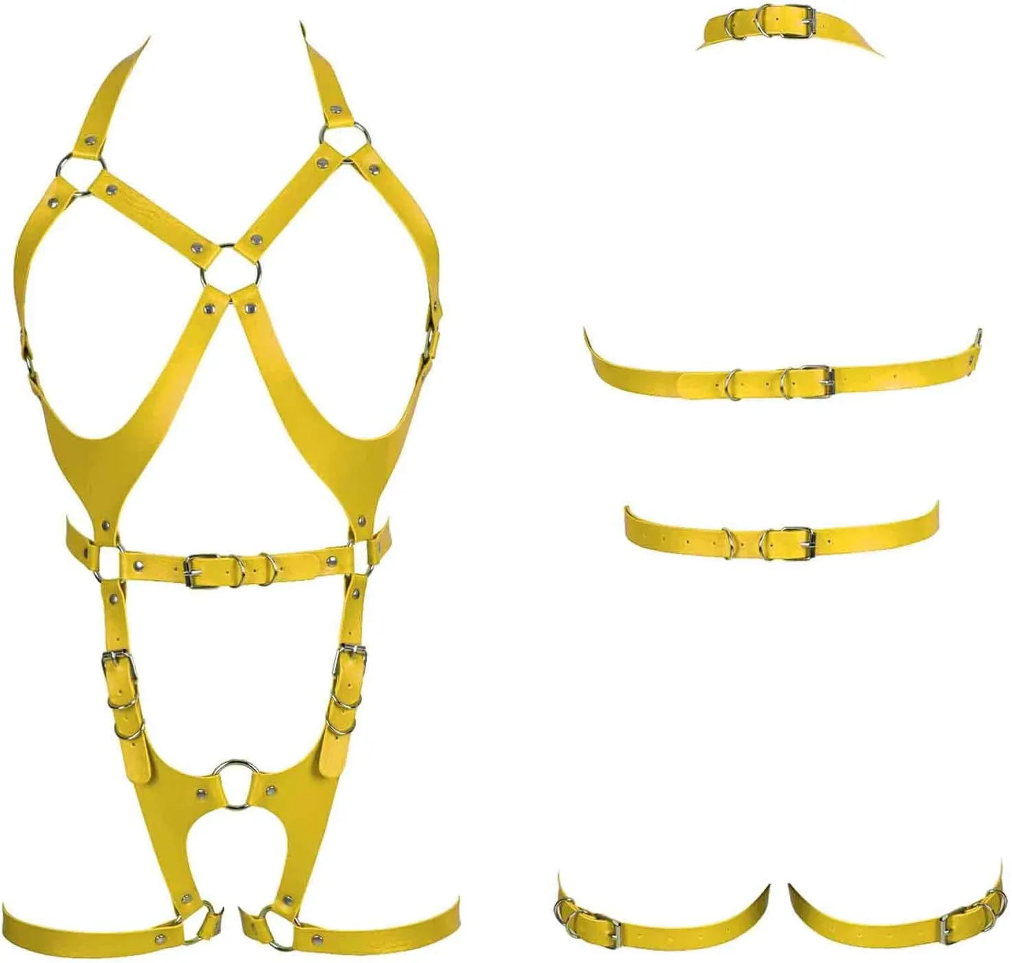 Women Punk Leather Body Harness Lingerie Leg Straps Chest Caged Belt Set Goth Punk Clothing