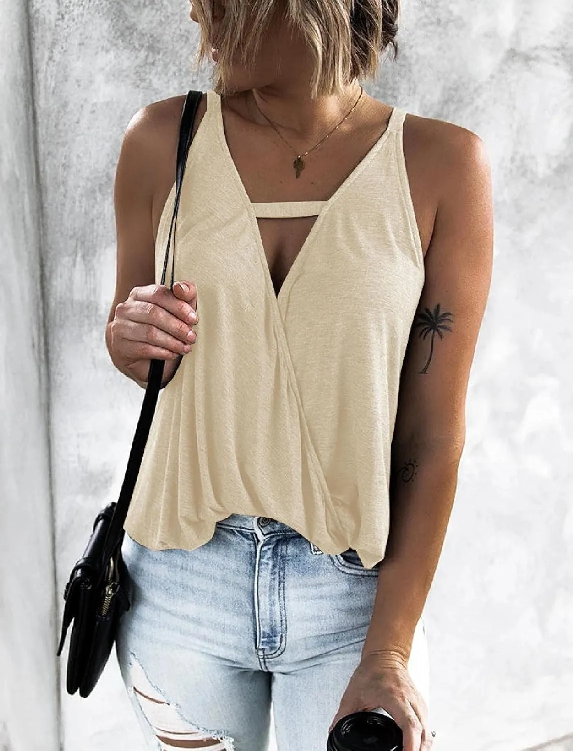Women's Choker V-Neck Wrap Tank Tops