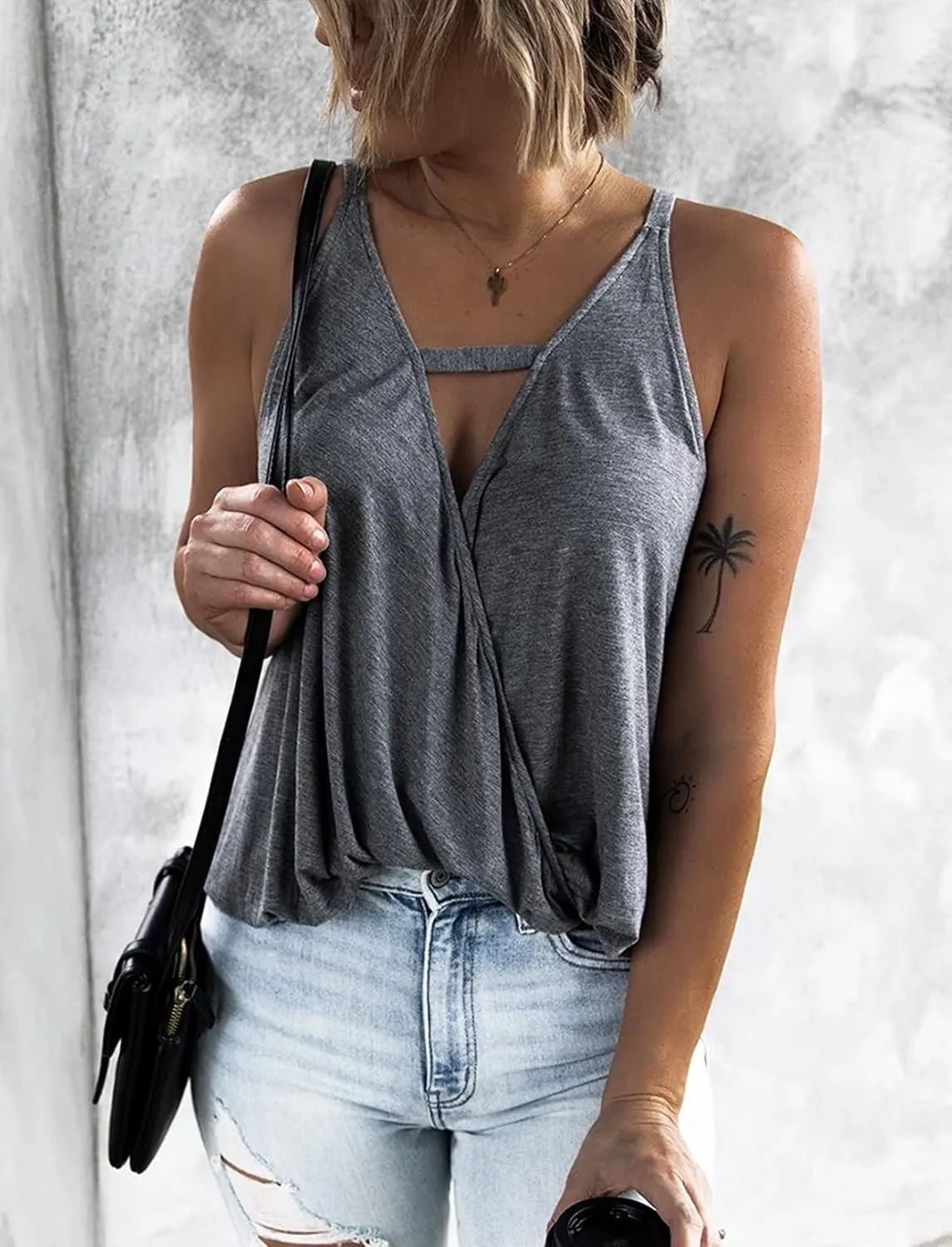 Women's Choker V-Neck Wrap Tank Tops
