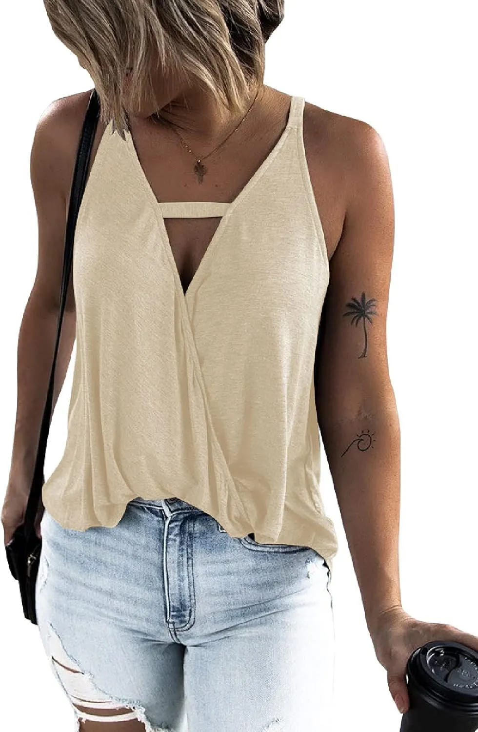 Women's Choker V-Neck Wrap Tank Tops