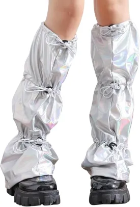 Women's Leg Warmer - Harajuku Style Punk Leg Sleeve for Girls, Elastic Drawstring, Kawaii Streetwear Ankle Silver Socks