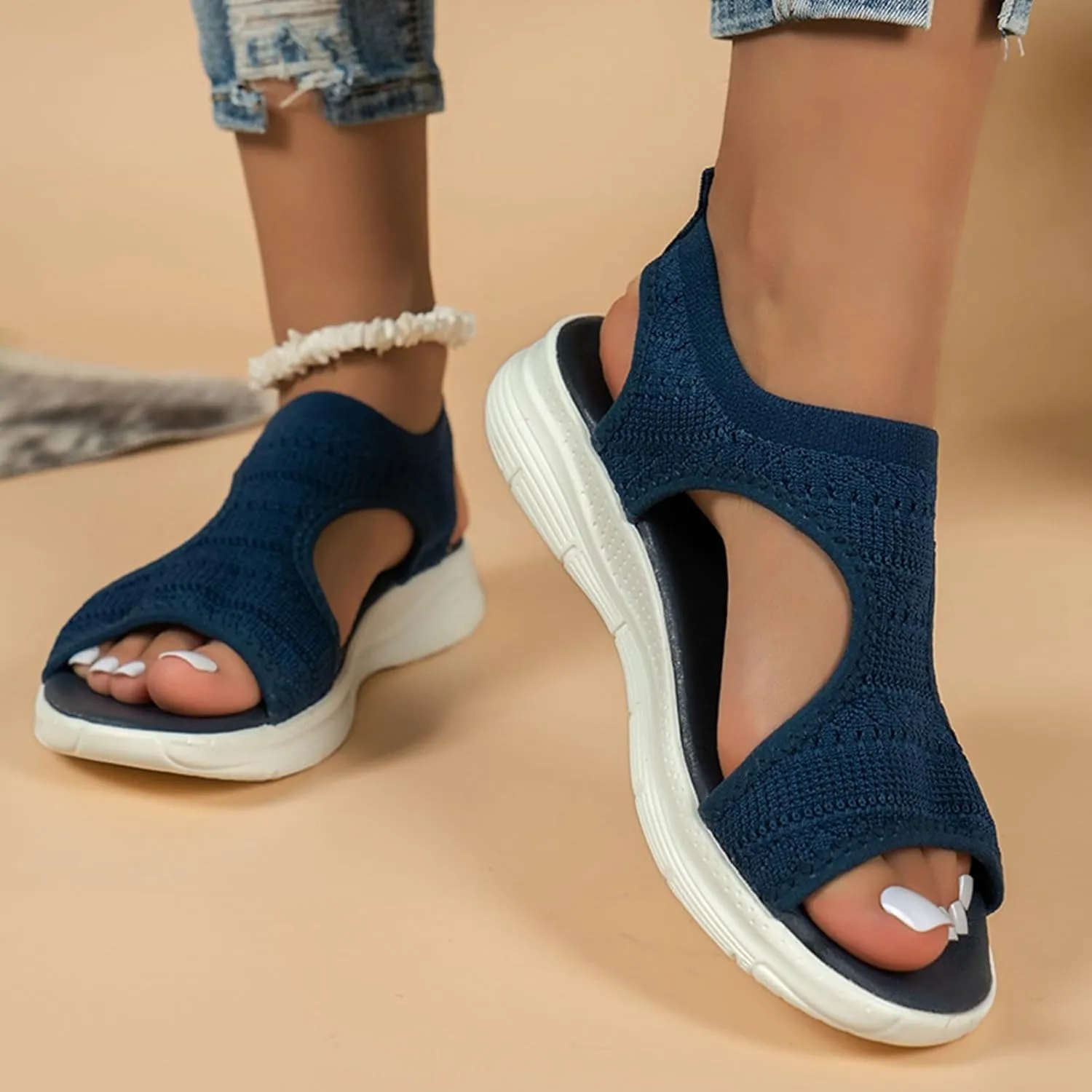 Women's Sandals Arch Support Wedge Sandals Orthopedic Walking Sandals Summer Open Toe Ankle Strap Shoes