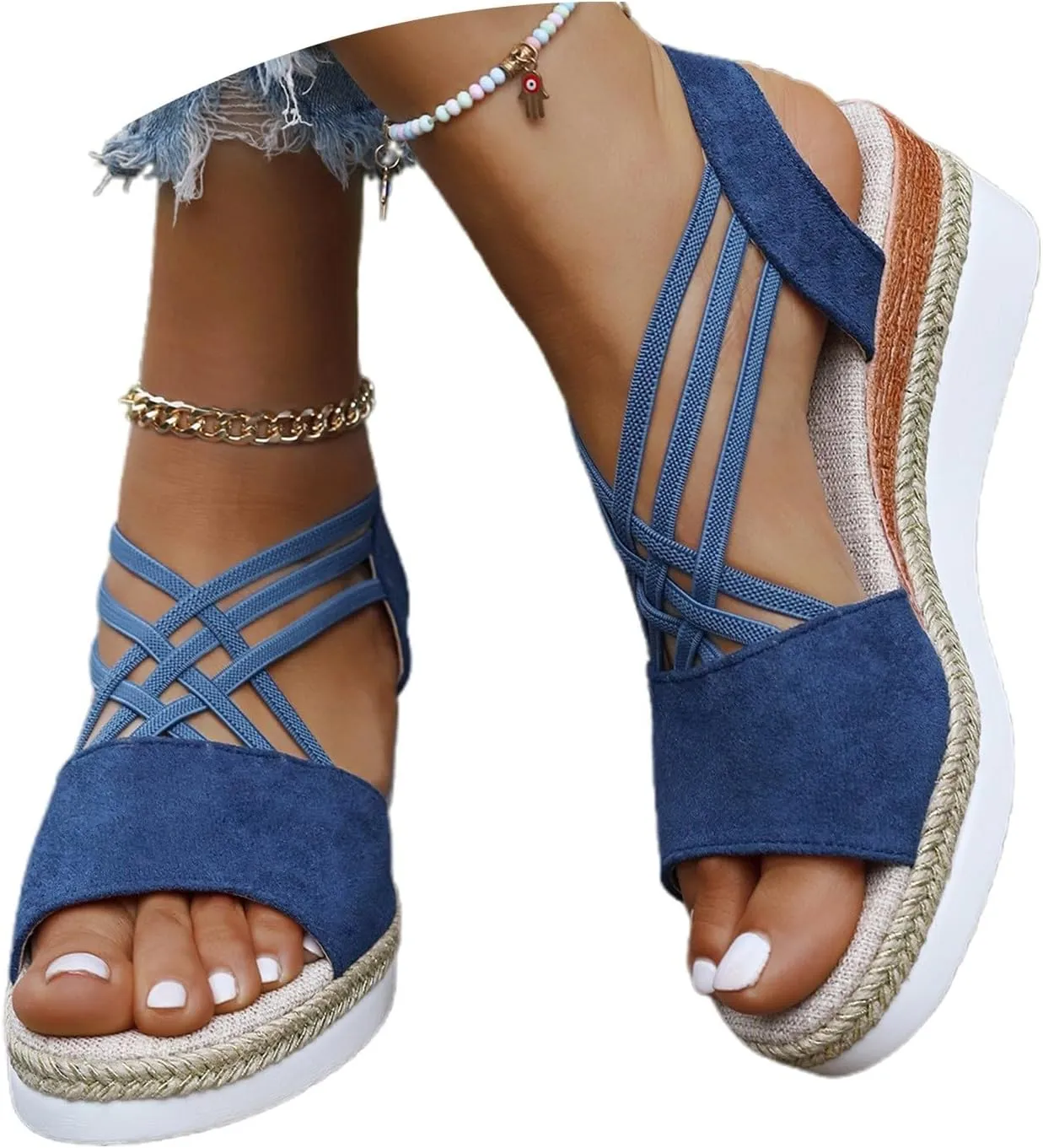 Women's Summer Wedge Sandals Open Toe Comfortable Ankle Strap Dressy Espadrille Platform Heels Casual Orthopedic