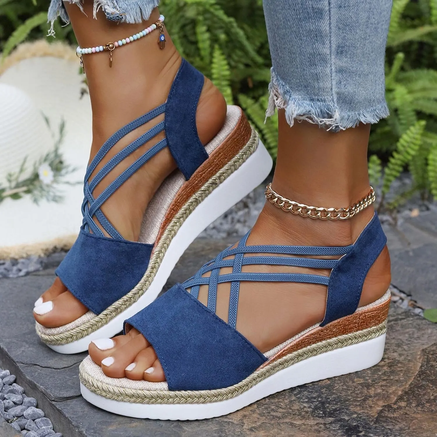 Women's Summer Wedge Sandals Open Toe Comfortable Ankle Strap Dressy Espadrille Platform Heels Casual Orthopedic