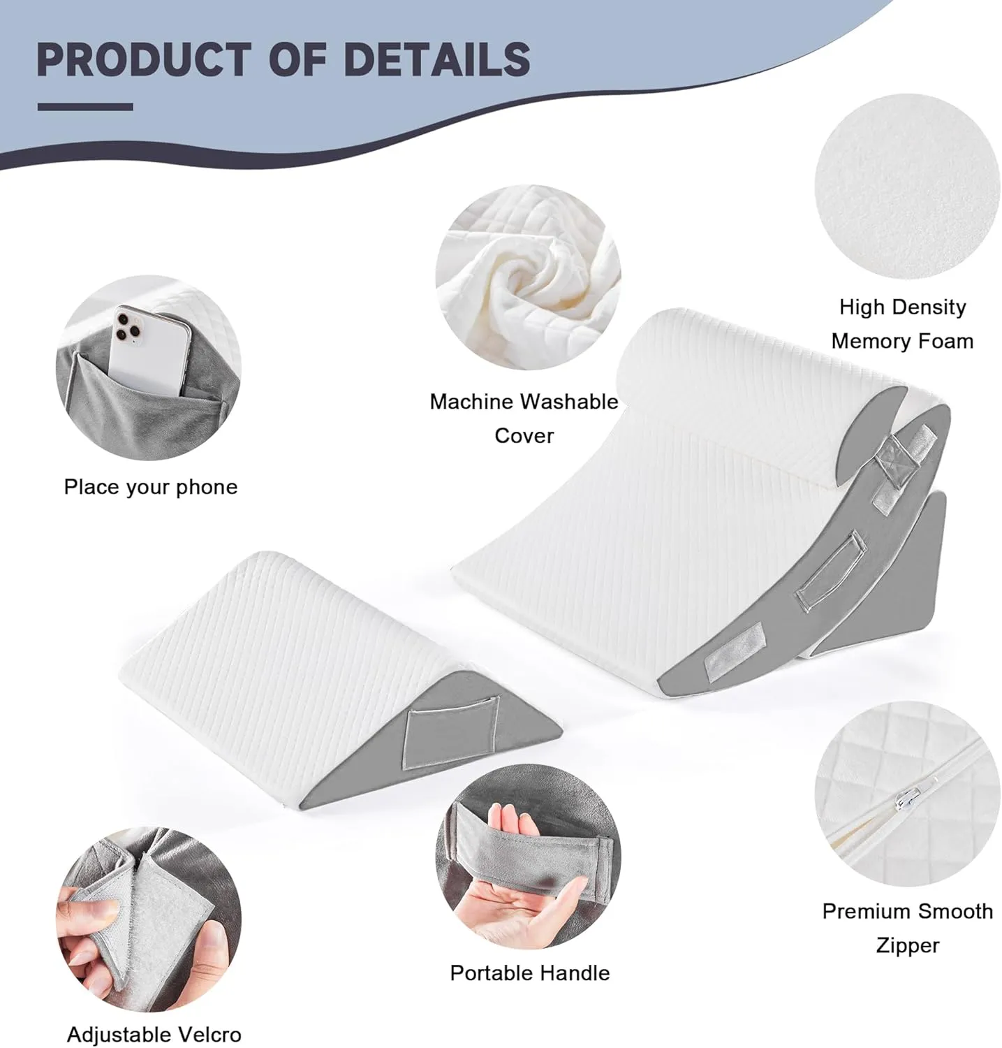Yojoker 4PCS Orthopedic Bed Wedge Pillow Set for Sleeping, Post Surgery Foam Pillow for Body, Back and Leg Pain Relief, Triangle Adjustable Support Pillow - Acid Reflux, Anti Snoring & GERD Sleeping