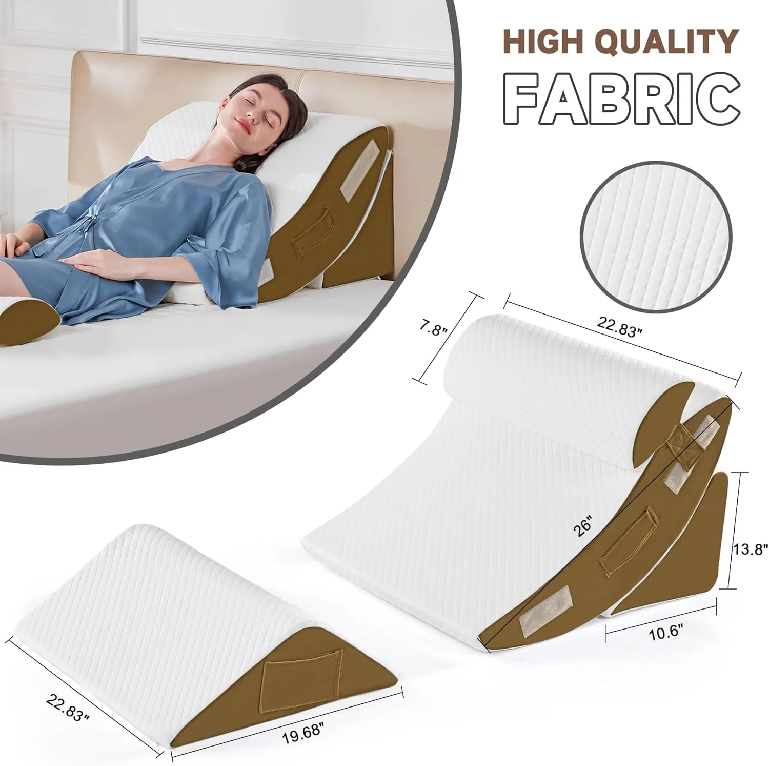 Yojoker 4PCS Orthopedic Bed Wedge Pillow Set for Sleeping, Post Surgery Foam Pillow for Body, Back and Leg Pain Relief, Triangle Adjustable Support Pillow - Acid Reflux Sleeping Pillows Brown