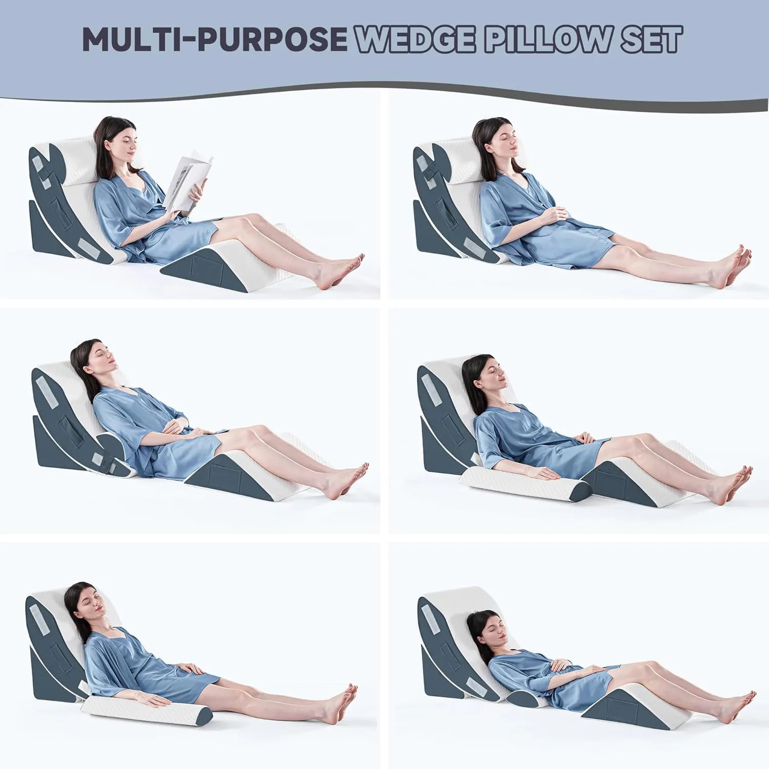 Yojoker 4PCS Orthopedic Bed Wedge Pillow Set for Sleeping, Post Surgery Foam Pillow for Body, Back and Leg Pain Relief, Triangle Adjustable Support Pillow - Acid Reflux Sleeping Pillows Navy