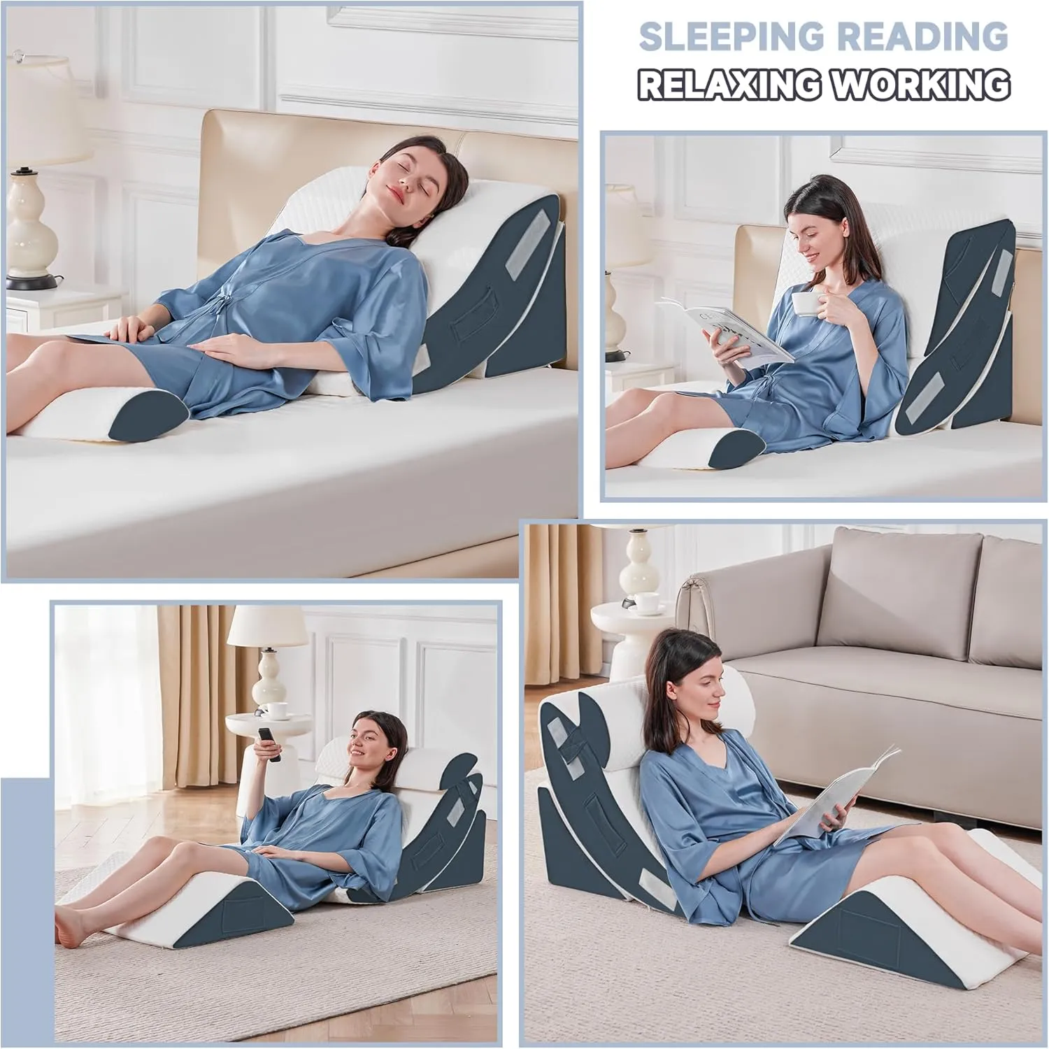 Yojoker 4PCS Orthopedic Bed Wedge Pillow Set for Sleeping, Post Surgery Foam Pillow for Body, Back and Leg Pain Relief, Triangle Adjustable Support Pillow - Acid Reflux Sleeping Pillows Navy