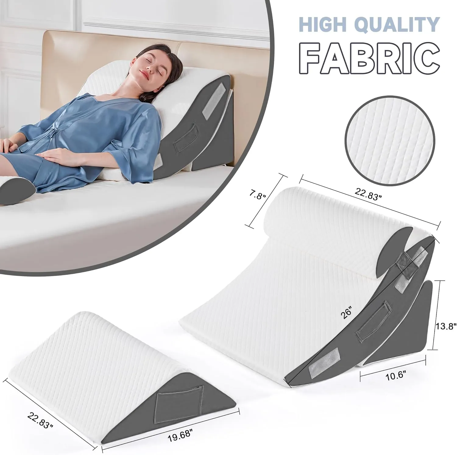 Yojoker 4PCS Orthopedic Bed Wedge Pillow Set for Sleeping, Post Surgery Foam Pillow for Body, Back and Leg Pain Relief, Triangle Adjustable Support Pillow - Acid Reflux Sleeping Pillows