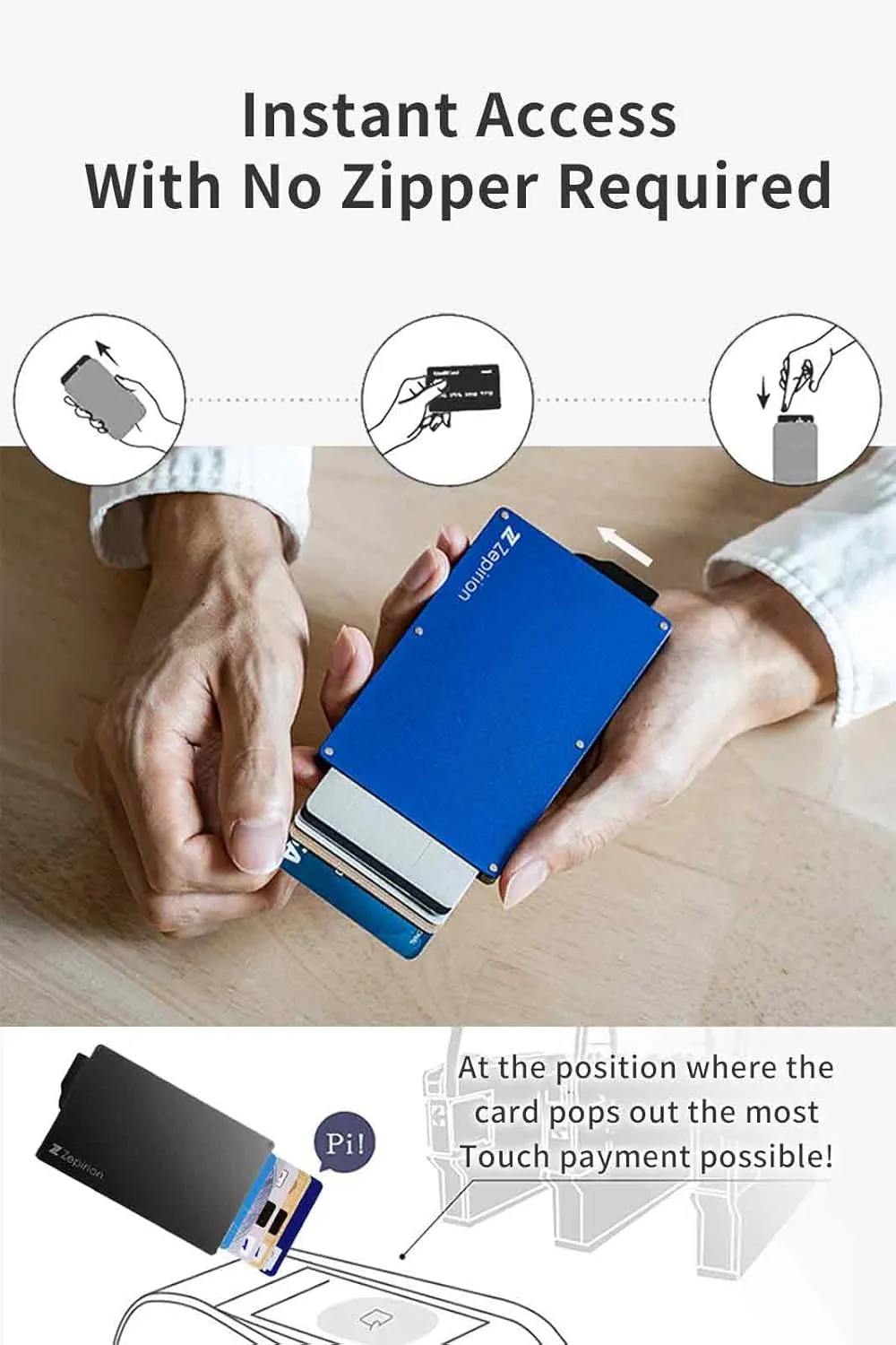 zepirion Pop Up Wallet, Slim Minimalist Credit Card Holder For Men RFID Blocking Mini Metal Case (Black)